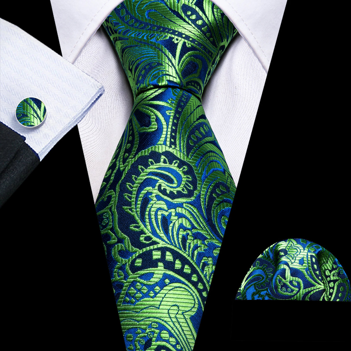 Fashion Luxury Green Silk Tie For Men Casual Formal Wedding Geometric Tie Barry.Wang NeckTies Hanky Cufflinks Set Business Gift