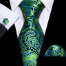 Luxury Silk Mens Ties Set Black Green Leaves Floral Neck Tie Handkerchief Cufflinks Set Wedding Business Party Barry·Wang 5938