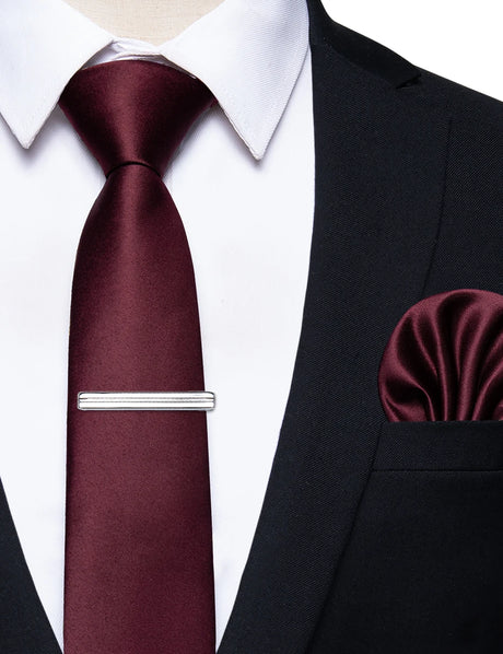 Burgundy Red Luxury Men's Tie Pocket Square Clip Set Fashion Silk Exported Brand 6 CM Slim Necktie for Man Accessories Gifts