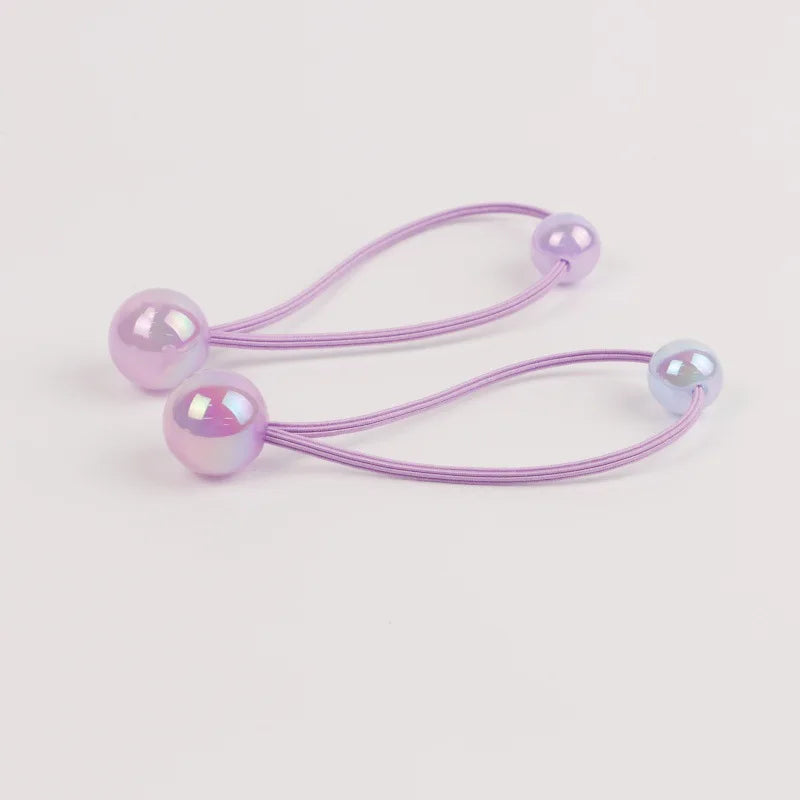 2pcs/lot Ponytail Ball Hair Ties For Girls Elastics Hairband Colorful Twin Bead Pom Balls Hair Rope Kids Hair Accessories
