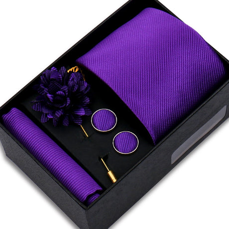 Top Quality Solid color Ties Hanky Cufflinks Brooch Set Elegant Jacquard Necktie For Men Business Wedding In Gift Box Gravatas