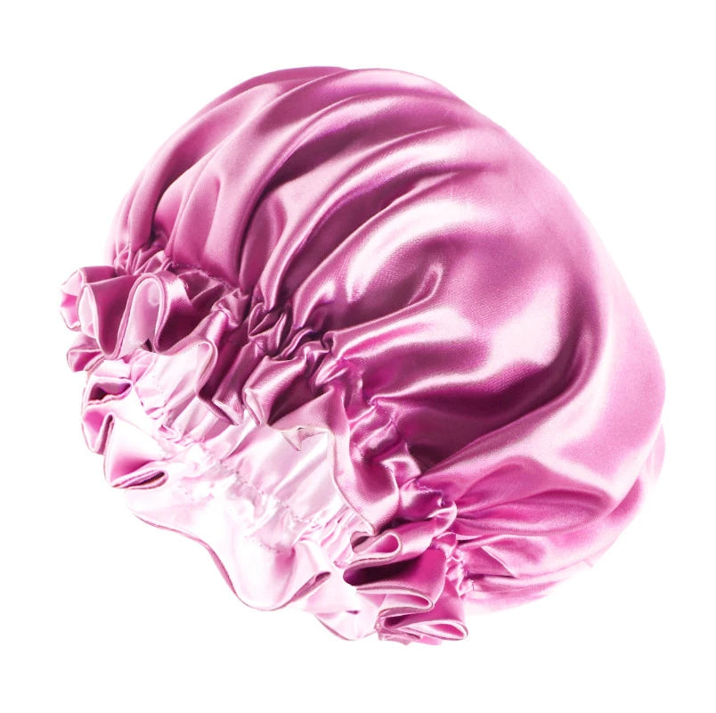 New Solid Elastic Double Layer Satin Bonnet Nightcap Women Night Sleep Hair Protection Hat Reversible Sleeping Hat Hair Care New