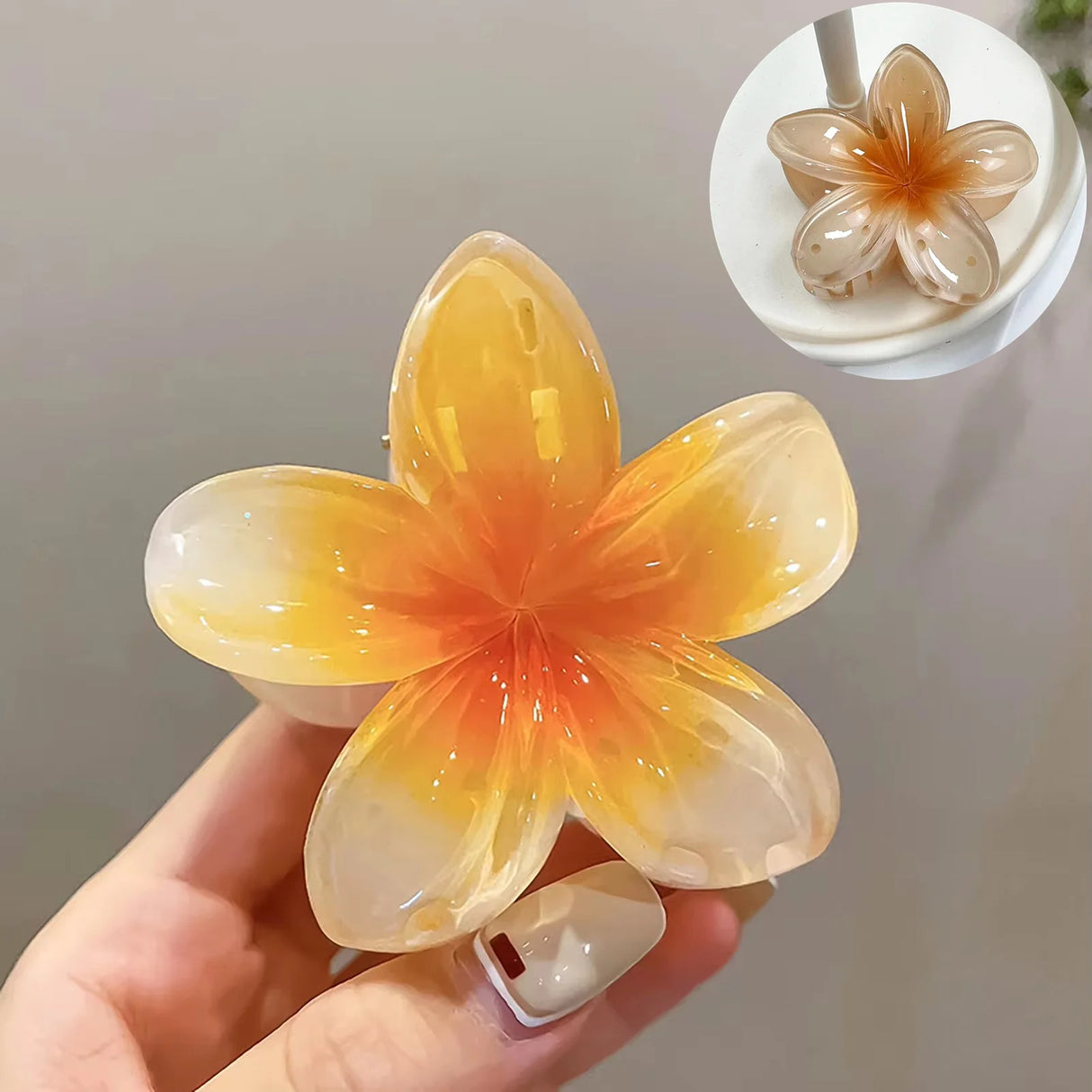 Gradient Frangipani Hair Clip 1PC Plumeria Hairpin Ins Style Ponytail Holder Barrette Sweet Shark Claws Party Hair Accessories