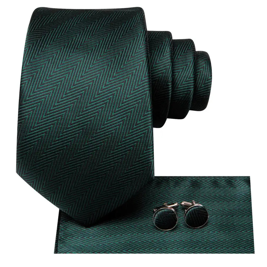 Tie for Men Dark Green Solid 2023 New Fashion Brand Wedding Party Necktie Set Handky Cufflinks Gift Wholesale Hi-Tie Designer