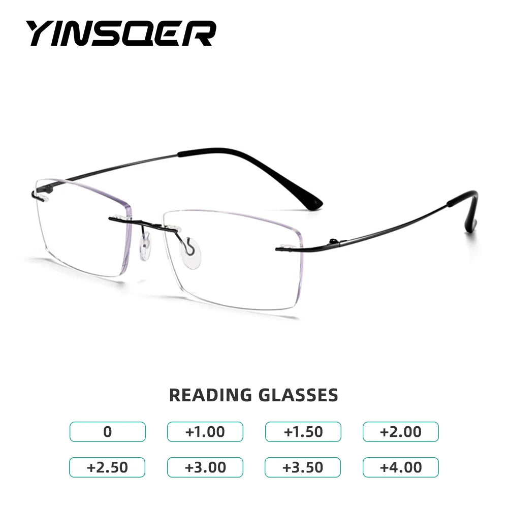 Titanium Reading Glasses Men High Quality Magnifying Presbyopic Eyeglasses Titanium Frames Anti Blue Light Rimless Glasses Men