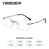 Titanium Reading Glasses Men High Quality Magnifying Presbyopic Eyeglasses Titanium Frames Anti Blue Light Rimless Glasses Men