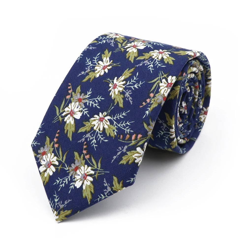 New Chic Floral Tie For Men Women 100% Cotton Beautiful Elegant Flower Necktie White Blue Narrow Skinny Wedding Casual Cravat