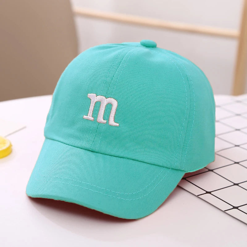 Children's Kid Baseball Cap for Girls Boy Hats Sunscreen Baby Hat Hip Hop M Letter Embroidered Kids Caps 1-6-8-12-15 Years