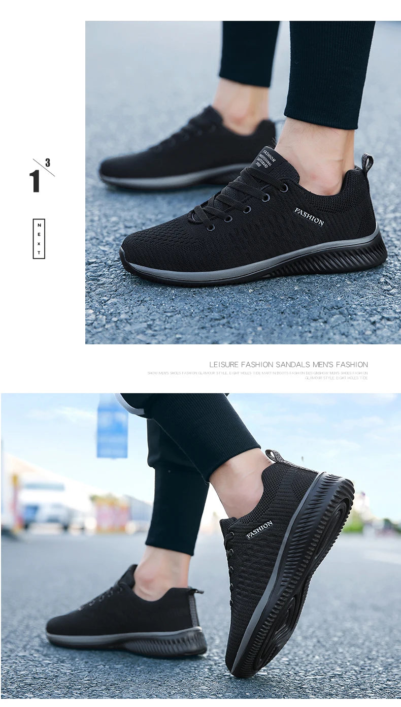 Men Running Sneakers Lightweight Athletic Shoes Classical Mesh Breathable Lace-up Outdoor Walking Shoes Male Tennis Shoes