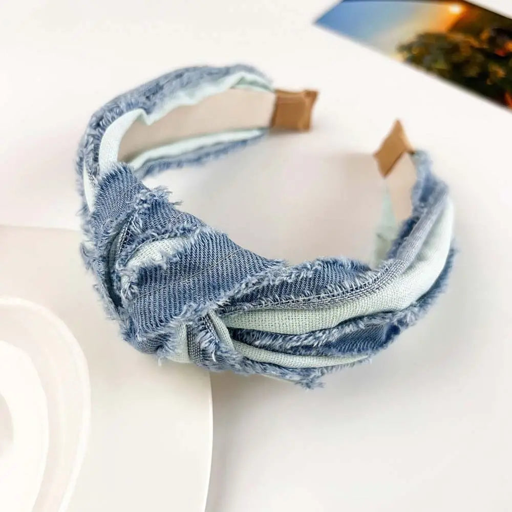 Women Denim Cloth Knotted Headbands Hairbands Headdress INS Fashion Cool Cowboy Wide Head Bands Hair Hoops