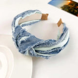 Women Denim Cloth Knotted Headbands Hairbands Headdress INS Fashion Cool Cowboy Wide Head Bands Hair Hoops