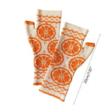 Knitted Gloves Winter Half Finger Mittens Stretchy Touchscreen Orange Pattern Gloves for Kids Teens Christmas Presents M6CD