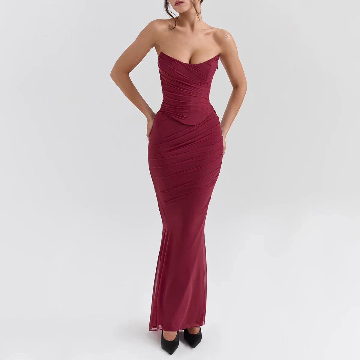 Suninheart Elegant 2 Pieces Dress Set with Scarf Women Fashion Matching Sets Sexy Cropped Top and Long Dress Set Casual Dress