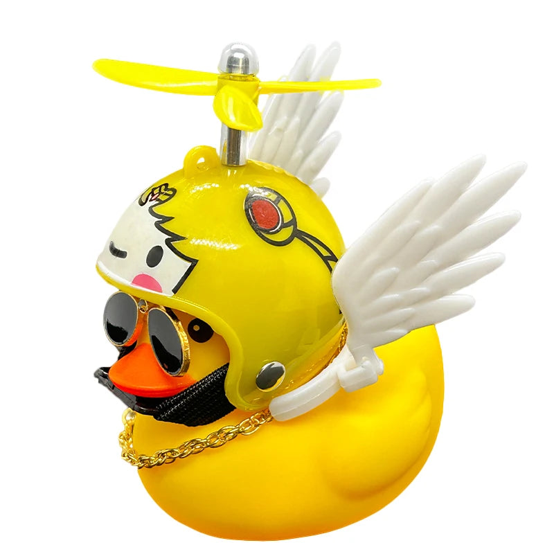 Rubber Duck Toy Car Ornaments Yellow Duck Car Dashboard Decorations Motor Accessories Yellow Duck Ornaments with Helmet for Bike