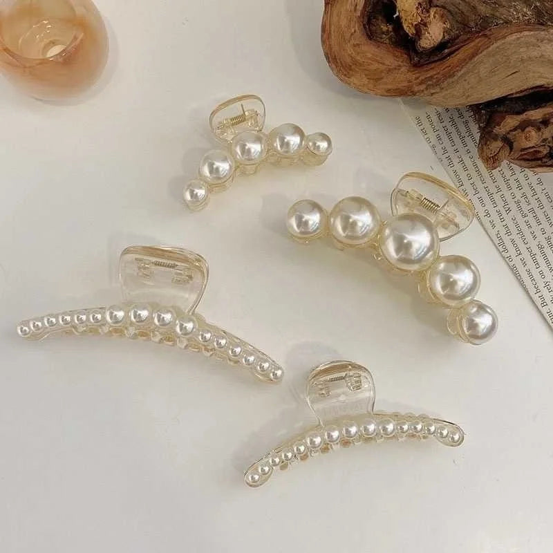 Simulated Pearl Hair Claws for Women Korean Acrylic Hair Clips Girls Large Size Barrette Shark Clip Fashion Hair Accessories