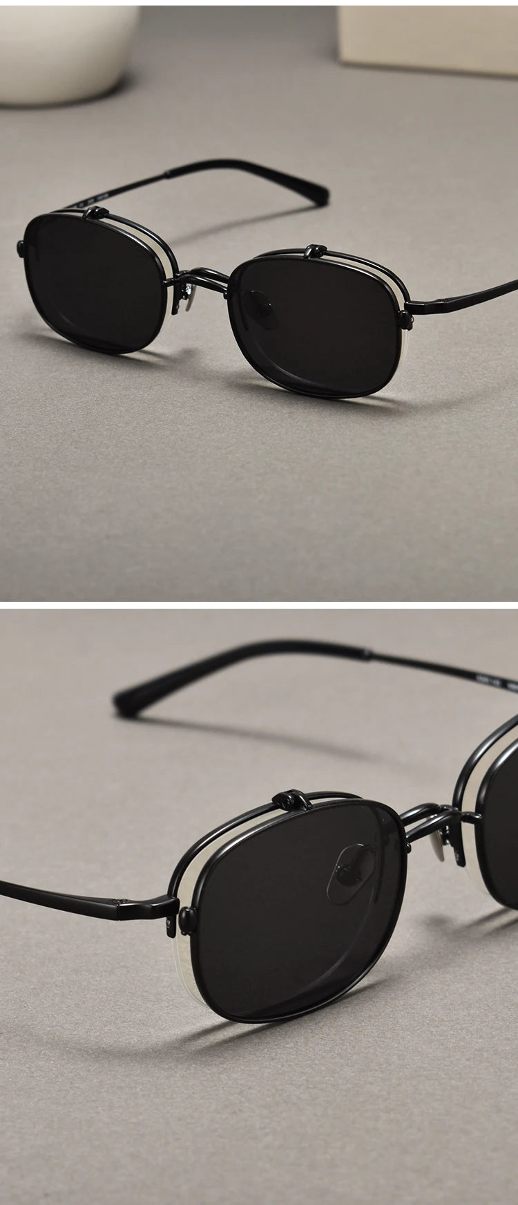 Vintage Titanium Square Glasses Frame with Flip Up Sunglasses Women Brand Designer Eyeglasses Men Trendy Semi Rimless Eyewear