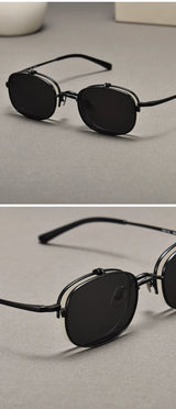 Vintage Titanium Square Glasses Frame with Flip Up Sunglasses Women Brand Designer Eyeglasses Men Trendy Semi Rimless Eyewear