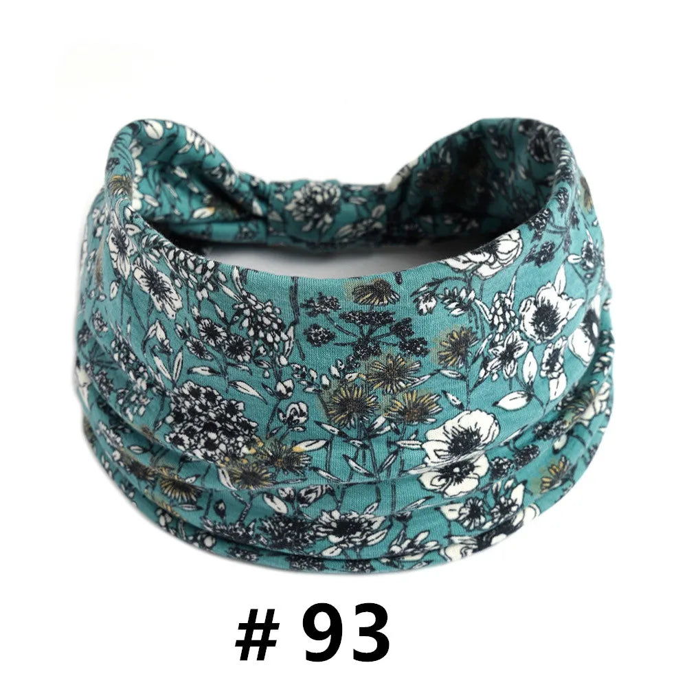 Leopard Print Headbands for Women Wide Boho Turban Head Wraps Cotton Knotted Elastic Hairbands Non Slip Workout Hair Accessories