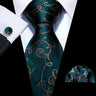 Luxury Silk Mens Ties Set Black Green Leaves Floral Neck Tie Handkerchief Cufflinks Set Wedding Business Party Barry·Wang 5938