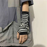 Y2K Gothic Lolita Gloves Arm Cover Harajuku Arm Warmers Black Grey Striped Fingerless Punk Long Wristband Metallic Unisex Gloves
