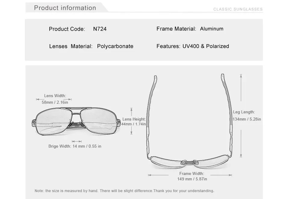 KINGSEVEN Classical Men’s Sunglasses High Quality Aluminum HD Mirror Lens Functional Glasses Women Driving Accessory Eyewear