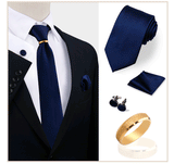 Luxury Solid Silk Ties Set For Men Necktie Handkerchief Cufflinks With Gold Metal Ring Brooch Suit Wedding Party Men Accessories