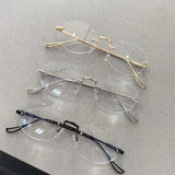 New Trendy Anti-blue Light Vintage Frameless Square Eyeglasses for Women Girls Blue Light Blocking Glasses Eyewear Accessories