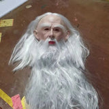 Funny White Hair Wizard Mask White Beard Grandpa Head Cover Santa Latex Role Play Props Halloween Props