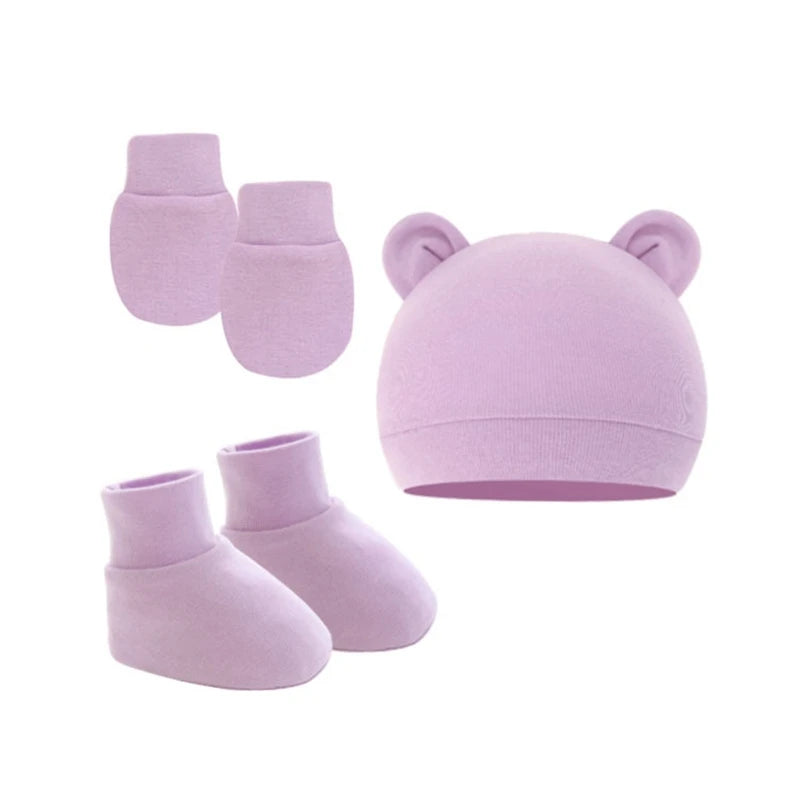 Newborn Hat+Gloves+Socks Set for Baby Boy Girl Cotton Baby Beanie Fall Casual Photography Props Soft Headwear Infant Nightcap
