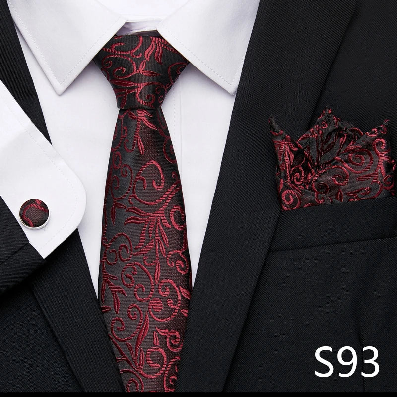 Luxury Tie Handkerchief Pocket Squares Cufflink Set Necktie For Men Blue Red Clothing Accessories