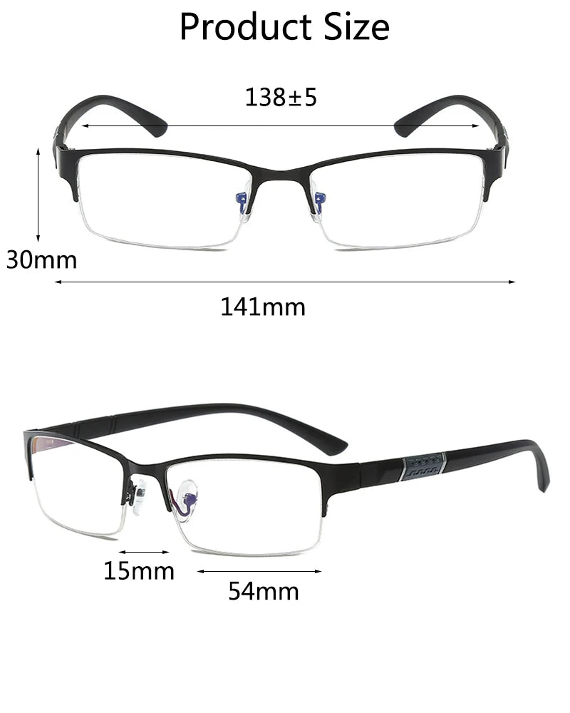 Men's Blue Light Blocking Reading Glasses Vintage Retro Metal Half Frame Eyeglasses Unisex Classic Business Eyewear Presbyopia