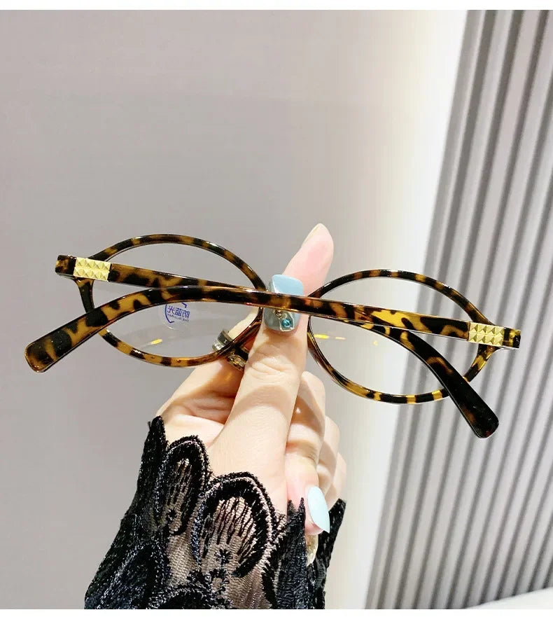 Elliptical Artistic Style Myopia Glasses Retro Small Frame Flat Lenses Ultra Light Finished Near Sight Eyewear Fashion Goggles