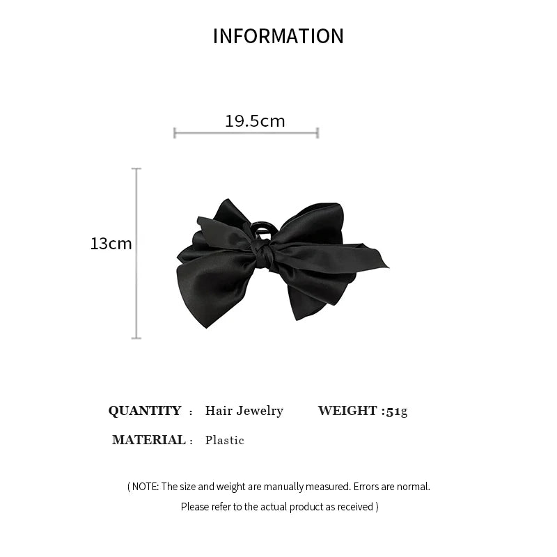Large Bow Hair Claw Clip New Trendy Solid Color Black Hair Shark Grab Clip Hair Style Tools Hair Accessories for Women Girl