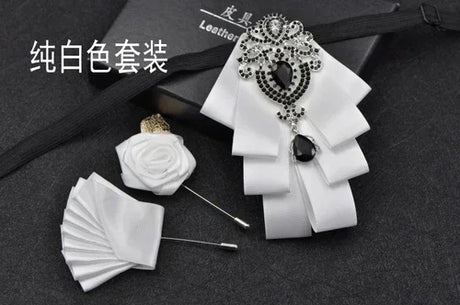 Luxury Black Rhinestone Handmade Bow Tie Men's Wedding Groomsman High-end British Boy Business Suit Shirt Bowtie Set