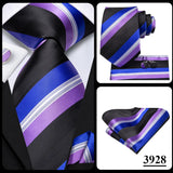 Hi-Tie Purple Lilac Floral Striped Silk Elegant Tie For Men Groom Wedding Men Necktie Pocket Square Cufflink Accessory Wholesale