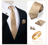 Luxury Solid Silk Ties Set For Men Necktie Handkerchief Cufflinks With Gold Metal Ring Brooch Suit Wedding Party Men Accessories