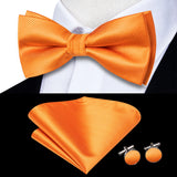 Dropshipping Solid Silk Mens Bow Tie Hanky Cufflinks Set Pre-tied Butterfly Knot Bowtie Wholesale for Male Wedding Business