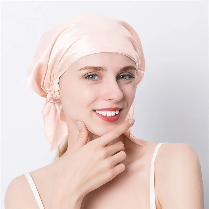 100% Natural Mulberry Silk Sleeping Cap Silk Shower Cap Nightcap Housework Cooking Hair Care Bonnet Protector Hair Accessories