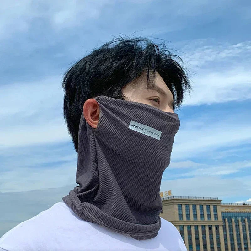 Ice Silk Sunscreen Mask For Men Women Outdoor Cycling Face Cover Solid Color Neck Wrap UV Protection Ear Bandana Scarf Summer