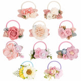 Handmade Flower Elastics Hair Ties For Kids Girls Stretchy Rubber Hairband Slim Headband Scrunchies Ponytail Holder Ring Loop