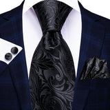 Hi-Tie Men's Tie Set Gold Paisley 100% Silk 8.5cm Wedding Ties For Men New Fashion Design Hanky Cufflinks Set Quality Necktie