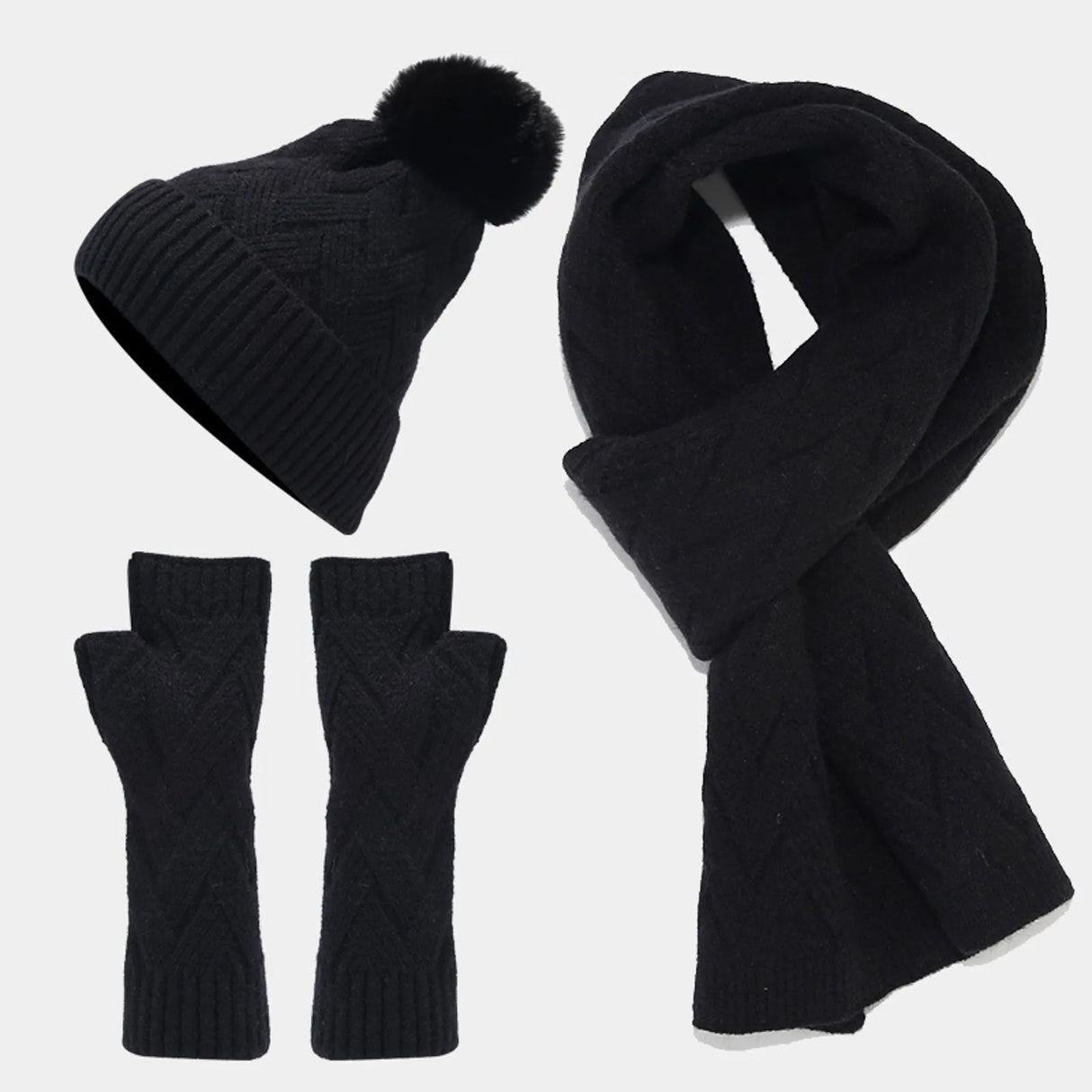 Women&Men Autumn Winter Warm Wool Hat Scarf Gloves Slouchy Three Pieces Winter Snow Knit Cap Scarf Gloves Hat Set for Teen Girls