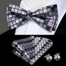 Hi-Tie Brand Silk Pre-tied Men's Bow Tie Hanky Cufflinks Set Bowtie for Male Jacquard Solid Paisley Floral Wedding Business Gift