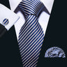 Barry.Wang Striped Silk Men Tie Hanky Cufflinks Set Jacquard Neck tie for Male Formal Casual Wedding Party Business High Quality