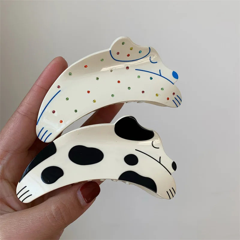 Fun Acetic Puppy Hair Clip Spotted Dog Rhinestone Shark Clip Cute Cartoon Animal Grab Clip Hairpin Women Hair Accessories Gifts