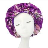 Soft Silky Print Satin Bonnet for Women Large Nightcap with Long Satin Ribbon Tie Band Bonnet Adjustable Wide Band Head Wrap Hat
