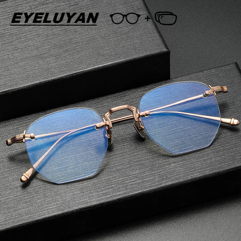 EYELUYAN Prescription Glasses 1.61 MR-8 Anti Radiation Aspheric Lens Myopia Optical Rimless Eyeglasses Pure Titanium Frame