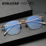 EYELUYAN Prescription Glasses 1.61 MR-8 Anti Radiation Aspheric Lens Myopia Optical Rimless Eyeglasses Pure Titanium Frame