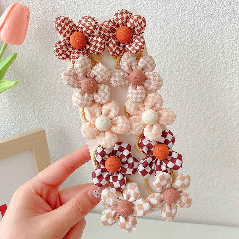 10 Pcs/Set New Baby Girl Cute Colors Flower Hair Bands Ponytail Holder Chilren Soft Scrunchies Rubber Kids Hair Accessories