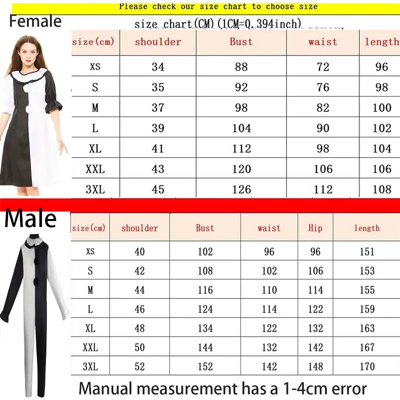 Terrifierr Cosplay Costume Female/Male Horror Carnival Party Skin-Tight Black White Killer Clowns Jumpsuit for Halloween Costume